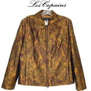 Les Copains Italy Brown/Gold Paisley Brocade Zip Up Jacket Size 8-10